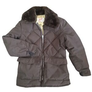 Schott Goose Down Coat Men Large Long Brown Fur Collar Vintage Made in USA 70s